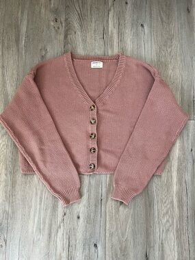 Jackson Rowe Rose Pink Cropped Button-Front Knit Cardigan